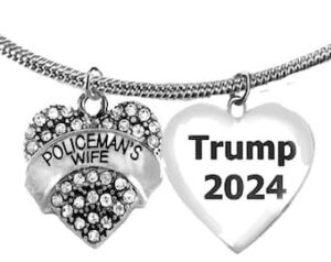 Policeman’s Wife For Trump, Genuine Crystal, Adjustable Snake Chain Necklace,  What A Wonderful Gift For Yourself, Or A Friend, Or A Family Member, Or As A Donor Gift. Hypoallergenic-Safe, Nickel, Lead, And Cadimum Free. ©2022