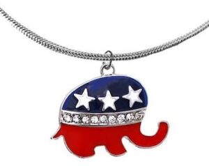 Republican Elephant, Set With Genuine Austrian Crystal, On A Adjustable Snake Chain Necklace,  What A Wonderful Gift For Yourself, Or A Friend, Or A Family Member, Or As A Donor Gift. Hypoallergenic-Safe. Nickel, Lead,Cadmium Free
