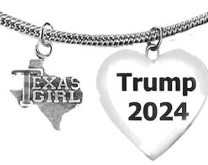 Texas Girls For Trump, On A Adjustable Snake Chain Necklace, What A Wonderful Gift For Yourself, Or A Friend, Or A Family Member, Or As A Donor Gift. Hypoallergenic, Nickel, Lead And Cadmium Free. FREE SHIPPING! ©2022
