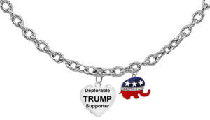 Deplorable Trump Supporter Heart, Genuine Austrian Cut Crystal Republican Elephant, On A Adjustable Small Cable Chain, 18-21 Inches. Chain 3/16th Inch. What A Wonderful Gift For Yourself, A Friend, Your Family, Or As A Donor Gift. Hypoallergenic-Safe, No Nickel, Lead, Or Cadmium In The Metal. ©2024