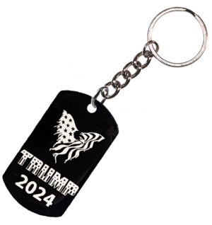 American Flag Flying Eagle On A Black Stainless Steel Dog Tag Keychain ©2024